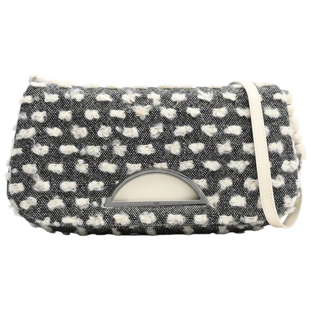 Dior Tweed Malice Pearl One Shoulder Bag Black/White in Black Tweed from VINTAGE QOO TOKYO