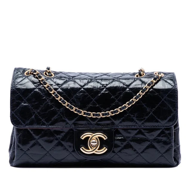 Blue Chanel CC Quilted Aged Glazed Calfskin Accordion Flap Shoulder Bag in Blue Calfskin from Designer Revival, photo 1 of 1