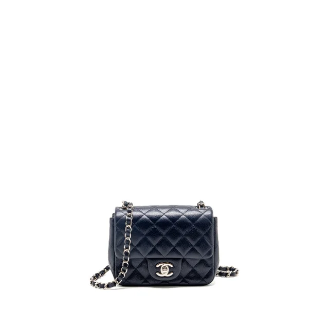 Chanel classic mini square flap bag caviar navy SHW in Navy Caviar leather from EMIER