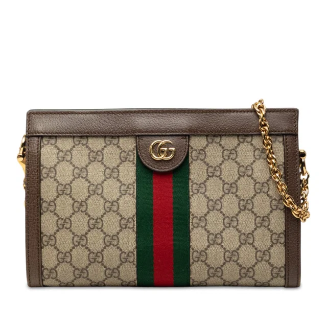 Beige Gucci Small GG Supreme Web Ophidia Chain Crossbody in Beige Coated canvas from Designer Revival