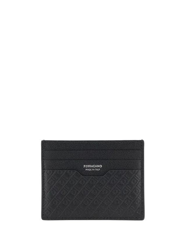 Ferragamo Gancini Monogram Leather Card Case — Black Calf Bos Taurus Wallet in Black Leather from HEWI