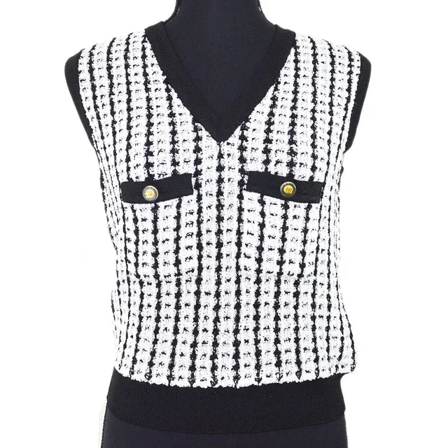Chanel 1997 Interlocking V-neck vest #42 in Nylon from AMORE Vintage Tokyo