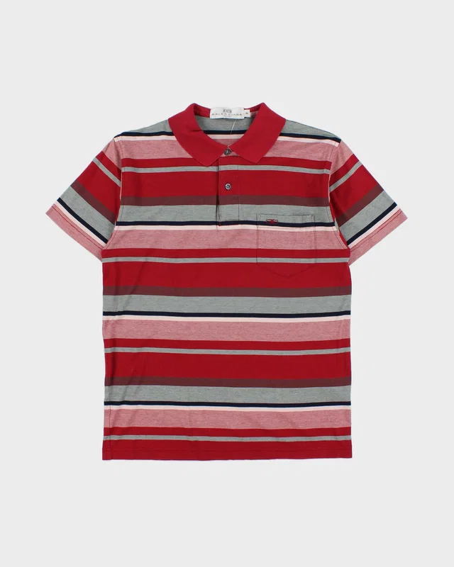 Vintage 1990s Balenciaga Paris Striped Mercerized Short Sleeve Pocket Polo Shirt - S from Rokit Vintage