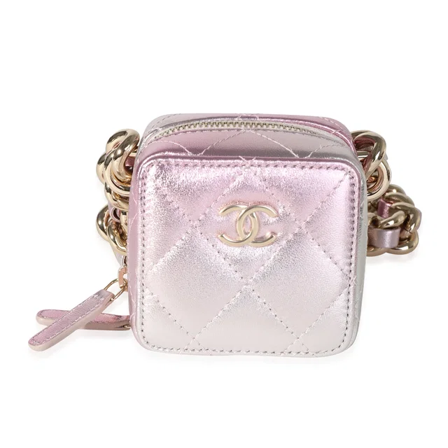 Chanel Metallic Lambskin Quilted Coco Punk Clutch With Chain Leather Handbag in Lambskin from HEWI