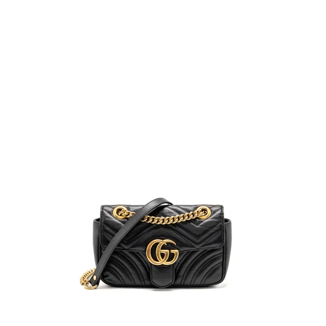 Gucci Small GG Marmont Shoulder Bag Calfskin Black GHW in Black Calfskin from EMIER