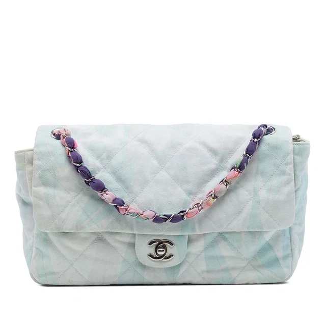 Blue Chanel CC Quilted Printed Denim Jungle Jeans Flap Shoulder Bag in Blue Denim from Designer Revival