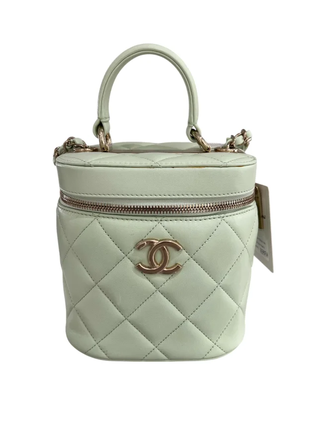 Chanel Trendy Vertical Top Handle Vanity Mint Lambskin LGHW - Full set / Like new in Lambskin from Luxury Promise