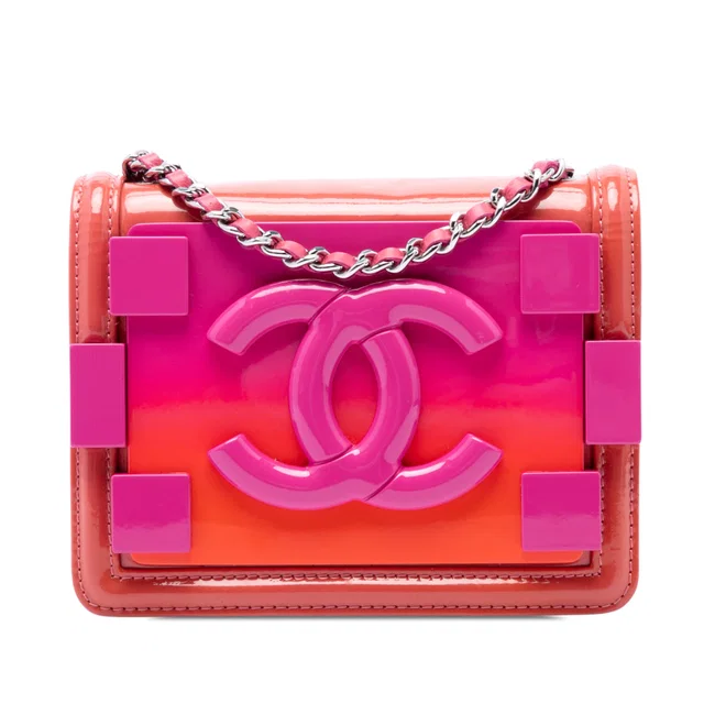 Pink Chanel Mini Ombre Acrylic and Patent Boy Brick Flap Crossbody Bag in Pink Patent leather from Designer Revival
