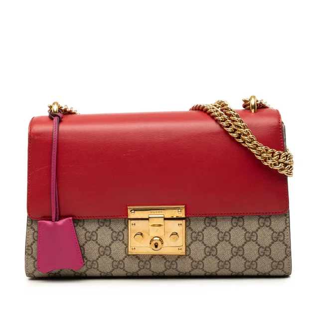 Red Gucci Medium GG Supreme Padlock Shoulder Bag in Red Coated canvas from Designer Revival