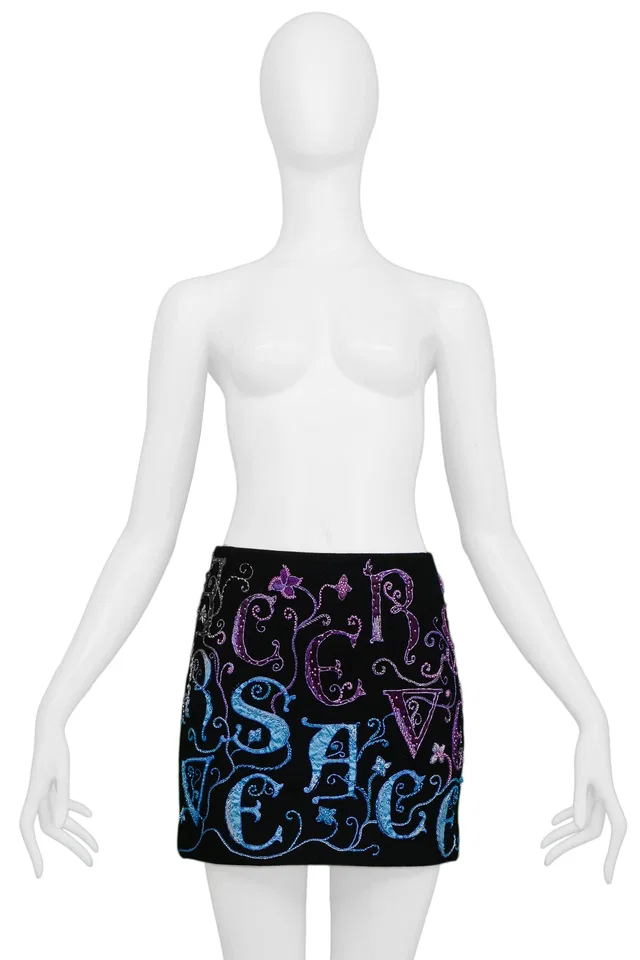 Versace Atelier Embroidered Mini Skirt in Satin from Resurrection Vintage