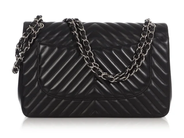Chanel Jumbo Black Chevron-Quilted Lambskin Classic Double Flap in Black Lambskin from Ann's Fabulous Finds, photo 1 of 1