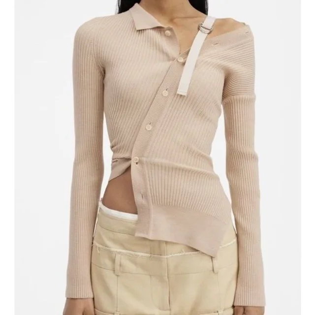 Jacquemus Asymmetric Ribbed Knit Cardigan With Strap In Beige Size 42 Wool Blend in neutral|brown Wool from Poshmark