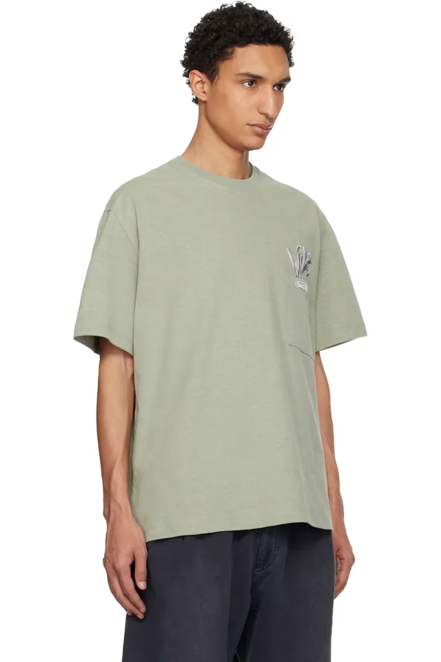 WOOYOUNGMI Khaki Flower Back Logo T-shirt, photo 2 of 4 from SSENSE