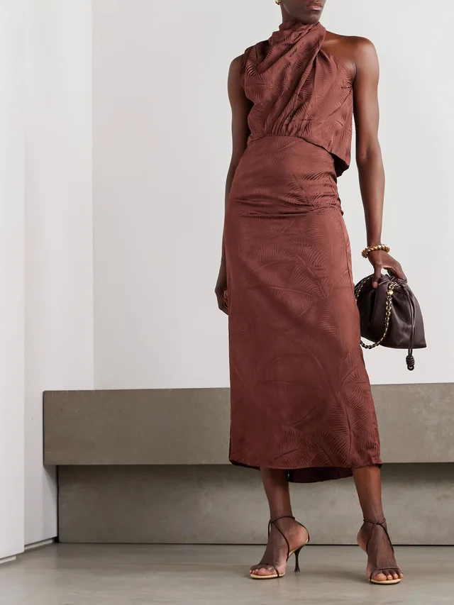JOHANNA ORTIZ Finding Balance draped cutout jacquard midi dress in Brown, photo 2 of 2 from NET-A-PORTER (Canada)