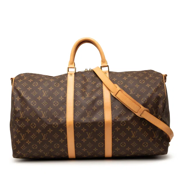 Brown Louis Vuitton Monogram Keepall Bandouliere 55 Travel Bag in Brown Coated canvas from Designer Revival