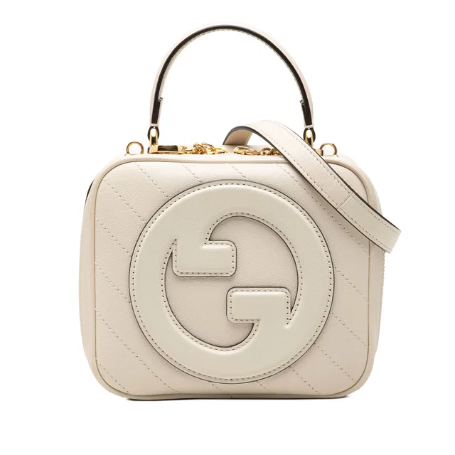 White Gucci Matelasse Calfskin Blondie Top Handle Satchel in White Calfskin from Designer Revival