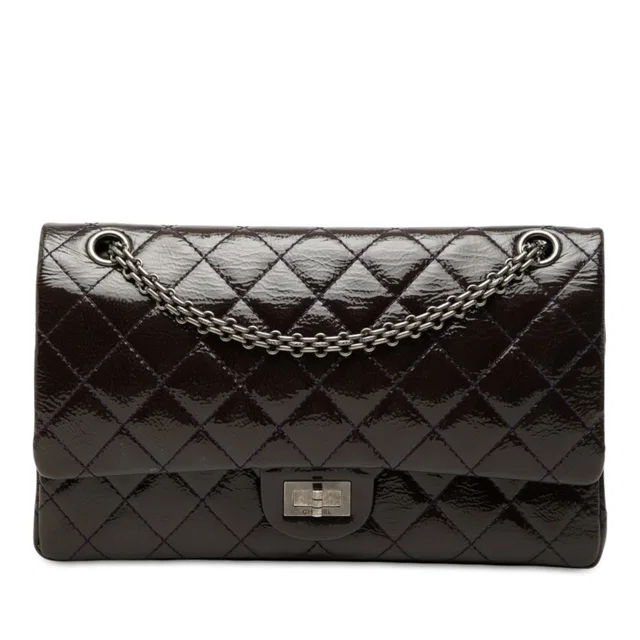 Purple Chanel Quilted Crinkled Patent Reissue 2.55 Double Flap 226 Shoulder Bag in Purple Patent leather from Designer Revival