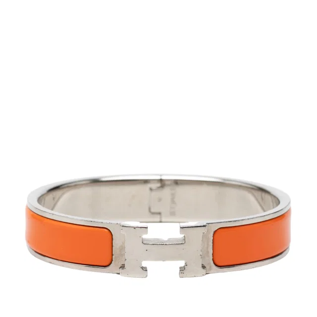 Orange Hermès Narrow Enamel Clic H Bracelet PM in Orange from Designer Revival