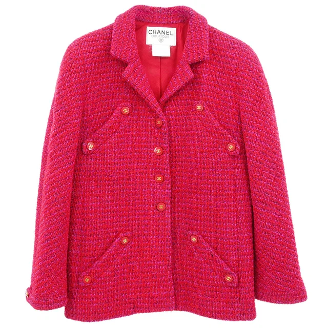 Chanel Single Breasted Jacket Tweed Red #40 1995 in Red Tweed from AMORE Vintage Tokyo