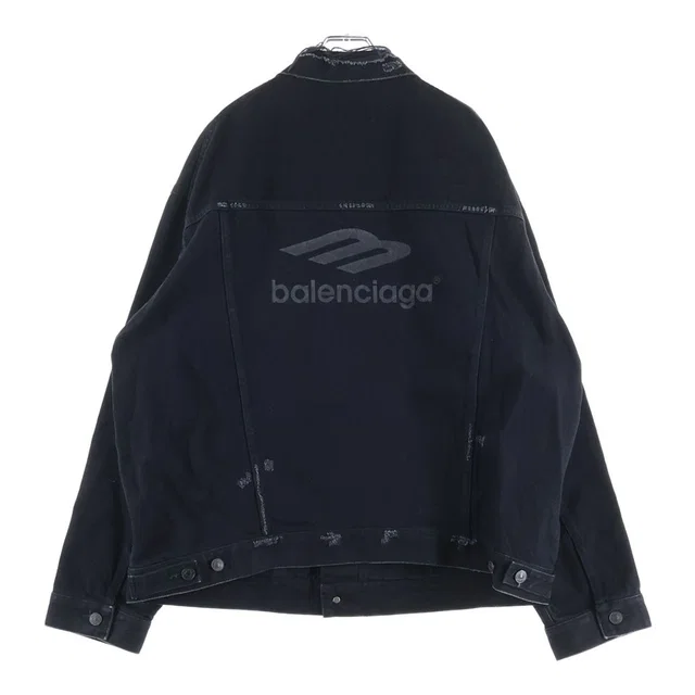 Balenciaga Sports Icon Denim Jacket Black in Black Denim from The Reluxe