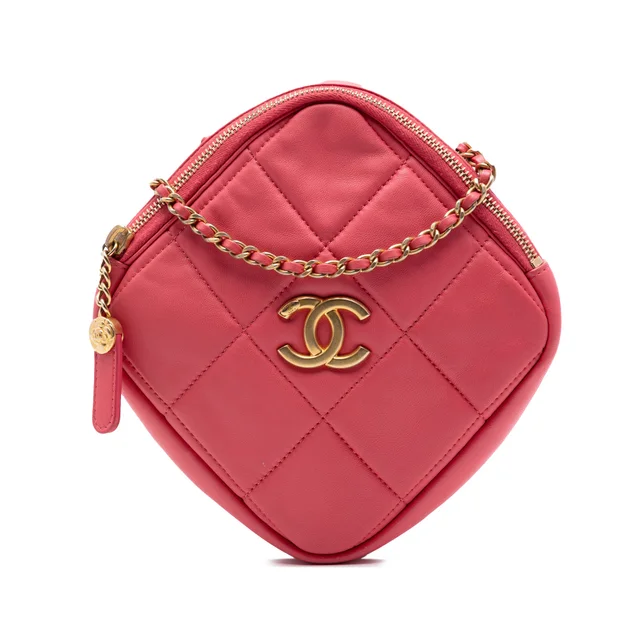Pink Chanel CC Quilted Lambskin Diamond Clutch with Chain Crossbody Bag in Pink Lambskin from Designer Revival, photo 1 of 1