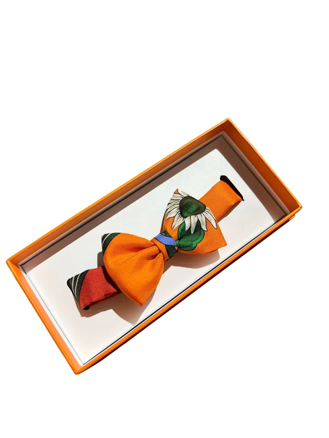 Hermès Orange+Green+Blue Silk Bow Tie in Blue Silk from Luxury Promise