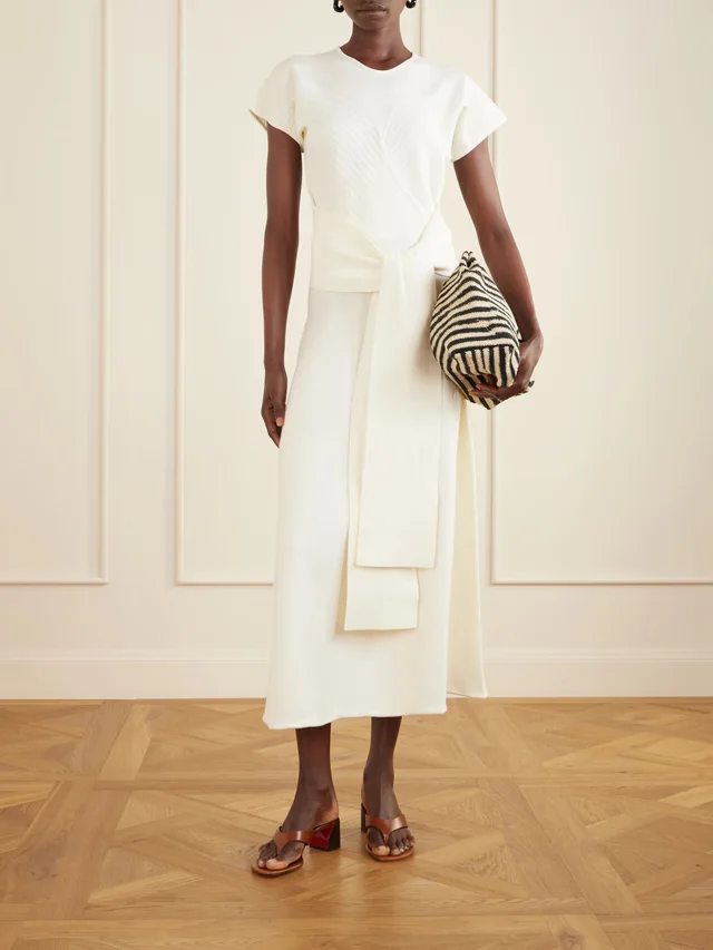 VIOLANTE NESSI Turrel tie-detailed jersey midi dress in White, photo 2 of 2 from NET-A-PORTER (Canada)