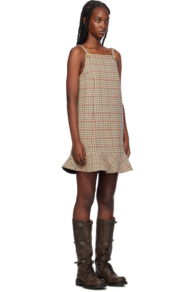GANNI Beige Check Minidress, photo 4 of 5 from SSENSE