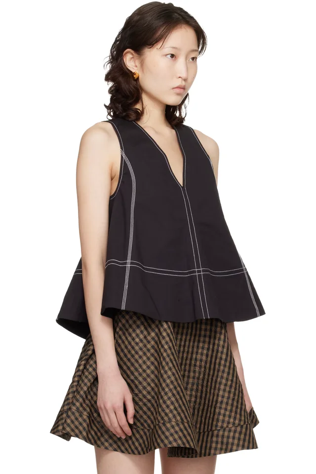 GANNI Black Cotton A-line Top, photo 2 of 4 from SSENSE