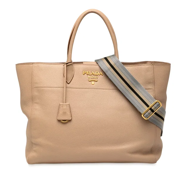 Brown Prada Vitello Phenix Open Convertible Tote Satchel in Brown Leather from Designer Revival