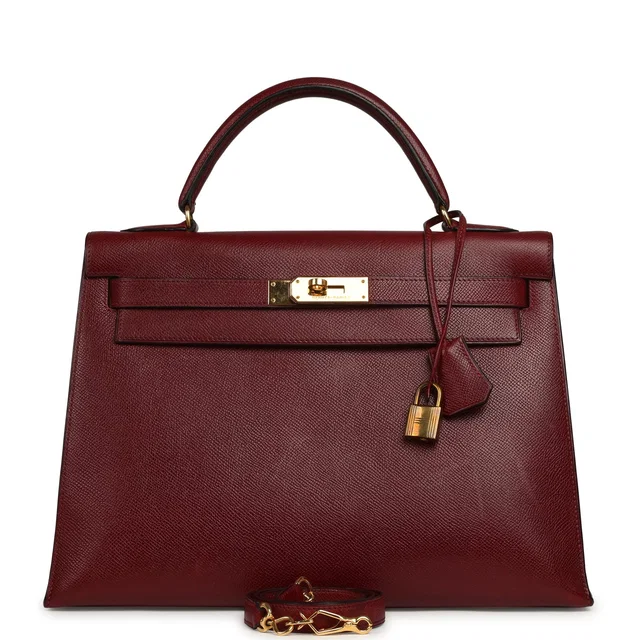 Hermès Vintage Kelly Sellier 32 Rouge H Courcheval Gold Hardware in Burgundy Goatskin from Madison Avenue Couture