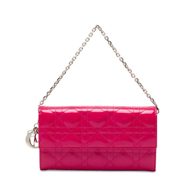 Pink Dior Patent Cannage Lady Dior Wallet On Chain Handbag in Pink Patent leather from Designer Revival