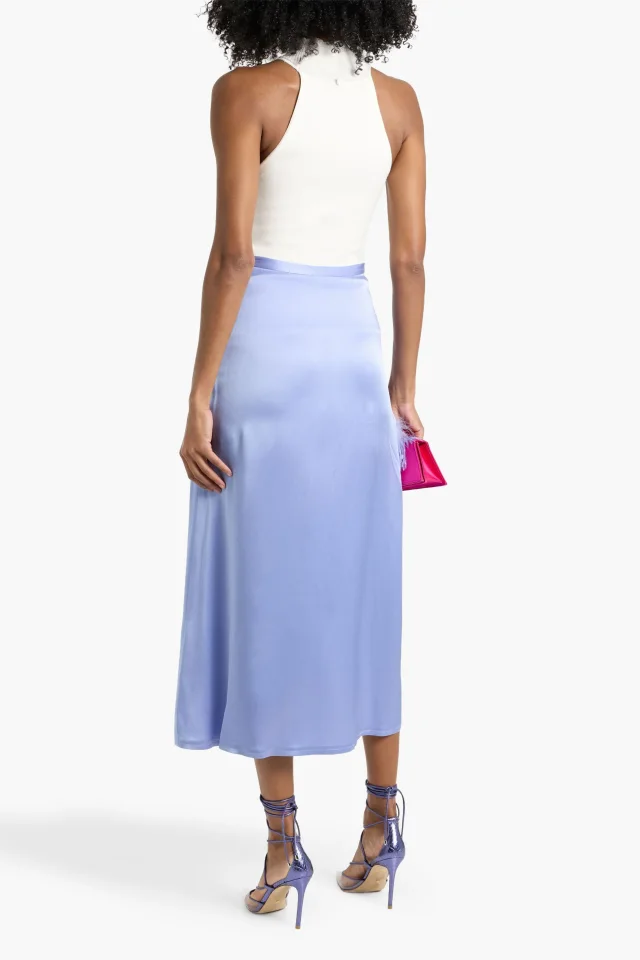 Lapointe Feather-Trimmed Satin-Crepe Midi Skirt in Purple, photo 3 of 4 from THE OUTNET