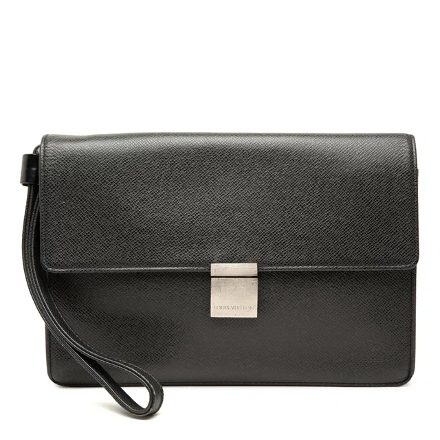 Black Louis Vuitton Taiga Selenga Clutch Bag in Black Leather from Designer Revival