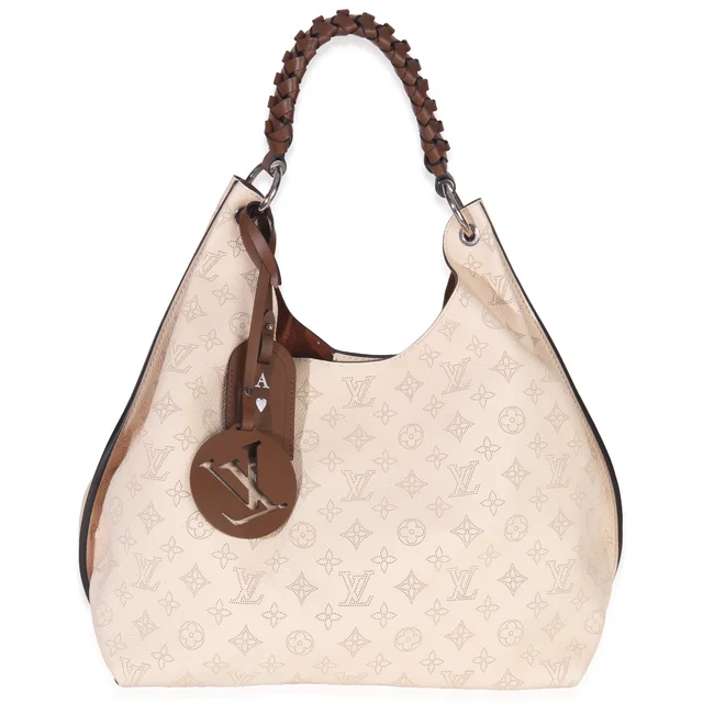 Louis Vuitton Creme Monogram Mahina Carmel Hobo in Leather from myGemma