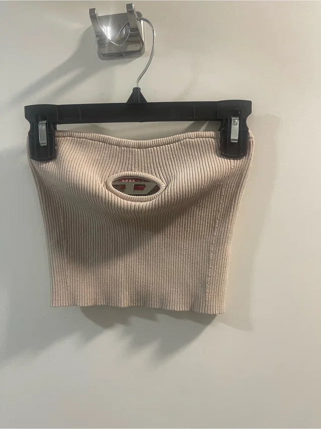 Diesel Cream Ribbed Knit Mini Skirt With Front Keyhole in pink from Poshmark