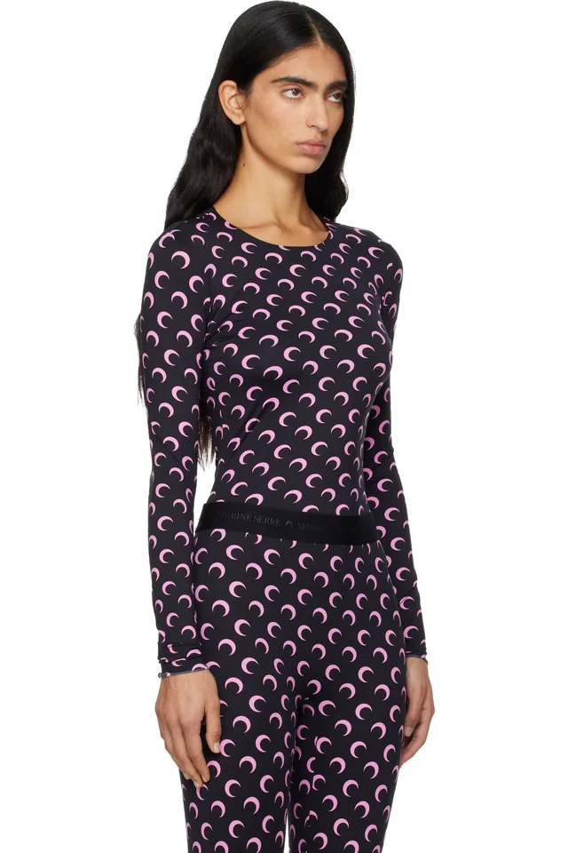 Marine Serre Black Recycled Moon Jersey Long Sleeve T-shirt, photo 2 of 5 from SSENSE