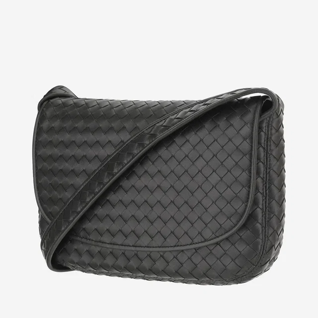 Bottega Veneta Woven Lambskin Shoulder Bag — Black Leather in Black Lambskin from HEWI