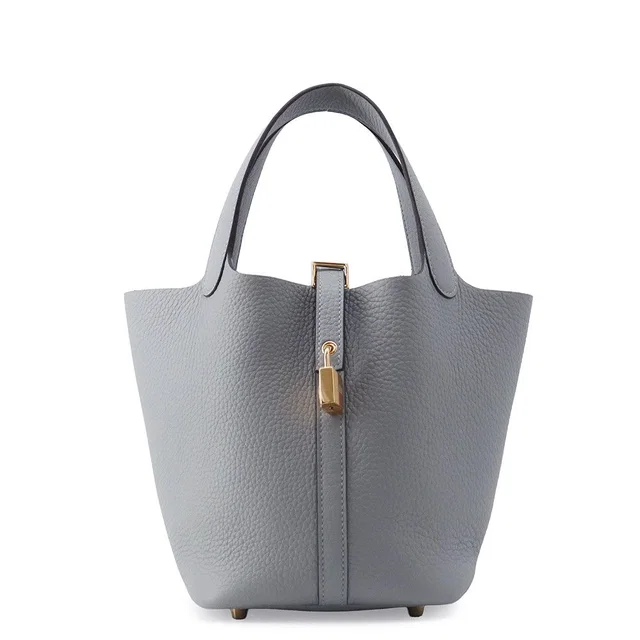 Hermès Handbag Picotin Lock PM Gray Pantin Gold Taurillon Clemence in Grey Clemence leather from The Reluxe