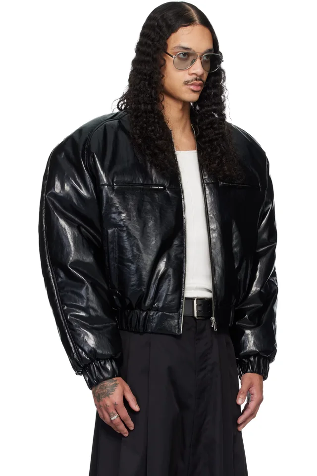 LU'U DAN Black Riot Faux-Leather Bomber Jacket, photo 2 of 4 from SSENSE