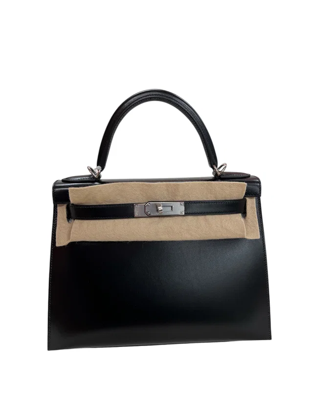 Hermès Kelly 28 Black Boxcalf PHW #W in Black from Luxury Promise