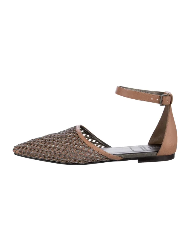 Brunello Cucinelli Monili Leather D'Orsay Flats in brown|red Leather from The RealReal