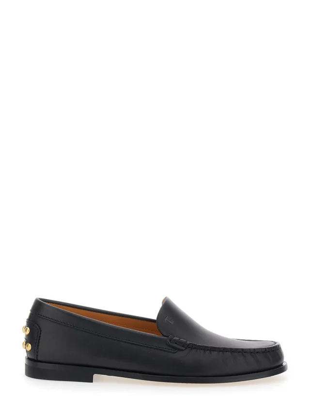 Black Loafers with Embossed Logo and Stud Details on the Back in Leather Woman in Black, image 1 of 1 from Gaudenzi Boutique