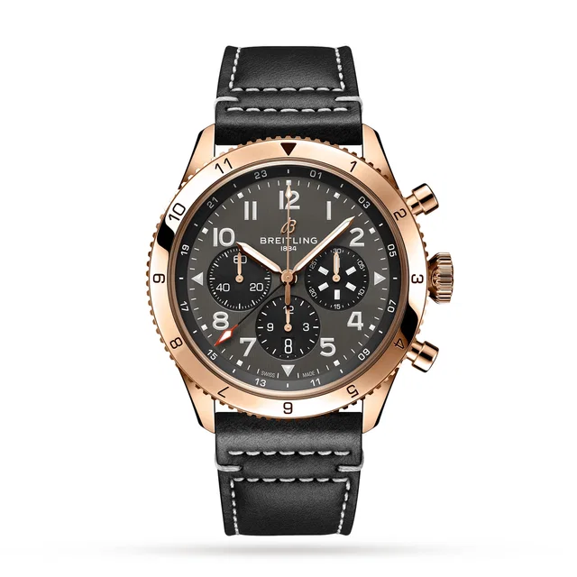 Breitling Super AVI B04 Chronograph GMT 46 P-51 Mustang Watch in silver|gray Leather from WatchesOfSwitzerland