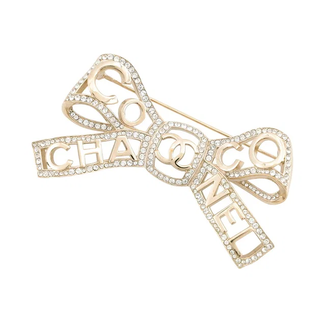 Chanel Brooch Ribbon CC LogoAB4804 Metal Rhinestone from GALLERY RARE
