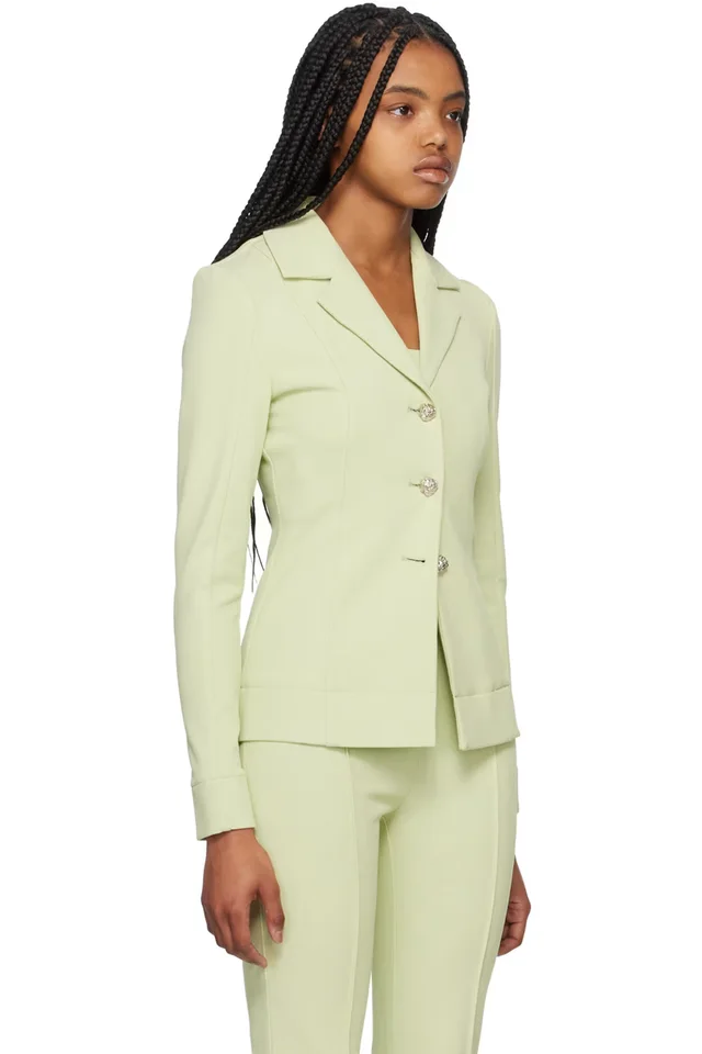 GANNI Green Notched Lapel Blazer, photo 2 of 3 from SSENSE