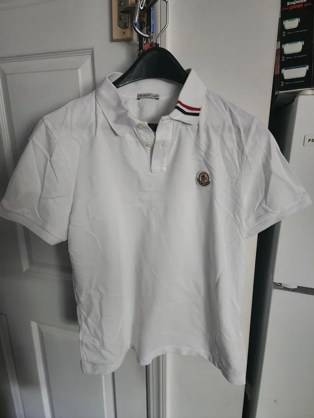 Moncler White Polo With Red And Navy Collar Trim in red|white from Poshmark