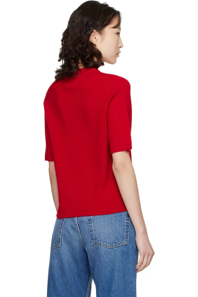 Loulou de Saison Red Dara Short-Sleeve Cashmere Sweater, photo 3 of 4 from SSENSE