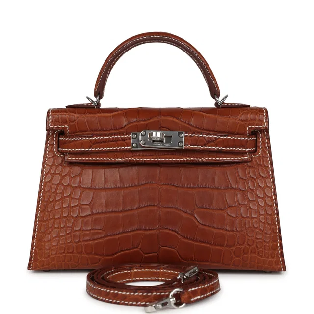 Hermès Kelly Sellier 20 Fauve Matte Alligator Barenia Palladium Hardware in Crocodile from Madison Avenue Couture