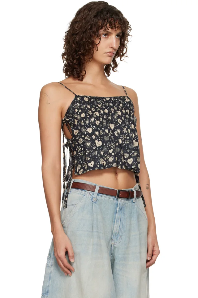 R13 Black Square Neck Tie Camisole, photo 2 of 4 from SSENSE